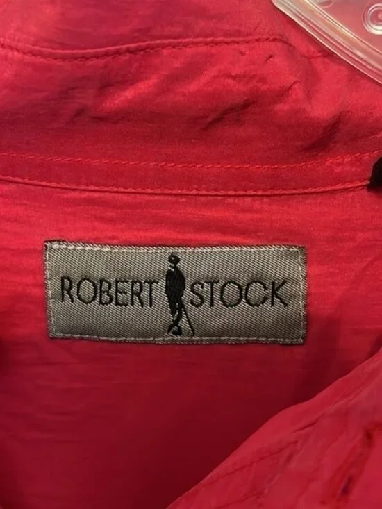 Robert Stock Vintage Silk Button Front Red Professional Long Sleeve Shirt Large - Picture 5 of 14